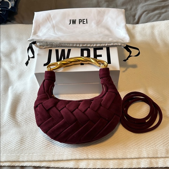 JW PEI Woven Hobo Bag with Gold Accent. Color - Claret - Picture 3 of 6